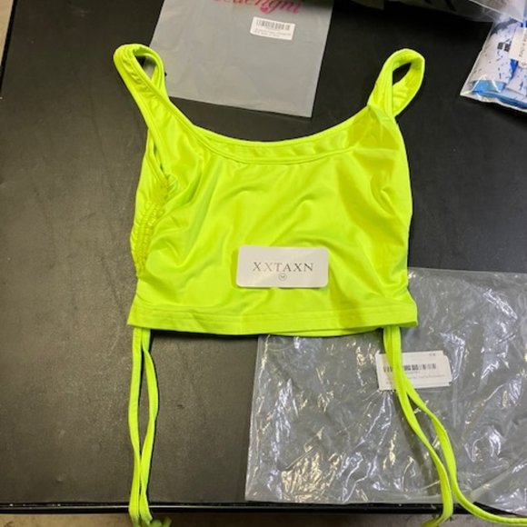 Xxtaxn Women's Neon Green Side Cinch Cami Crop Top M NIP - Picture 1 of 7